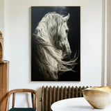 Large White Horse Oil Painting Wild Horse Canvas Art Black and White Horse Painting Livingroom painting