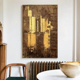 Large Brown Gold Abstract Cityscape Canvas Art Modern Abstract Wall Art City Canvas Art For Sale