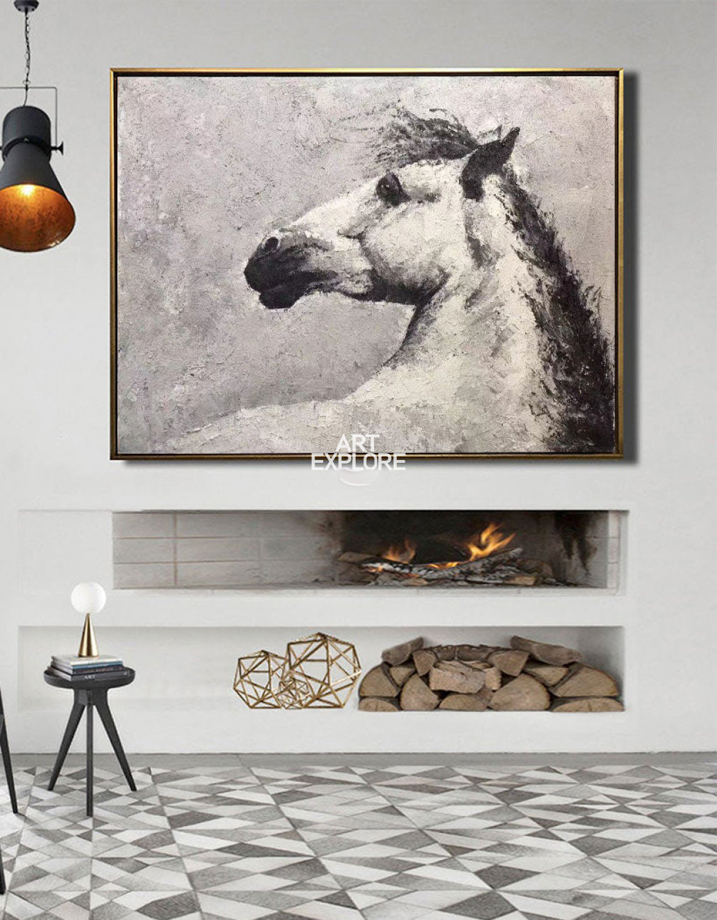 Horse Acrylic Painting White Horse Art Framed Horse Art Horse Portrait Painting