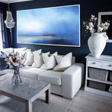 Large Beach Canvas Wall Art Panoramic Blue Ocean painting Acrylic Blue Sky Paintings Blue Wall Art For Living Room