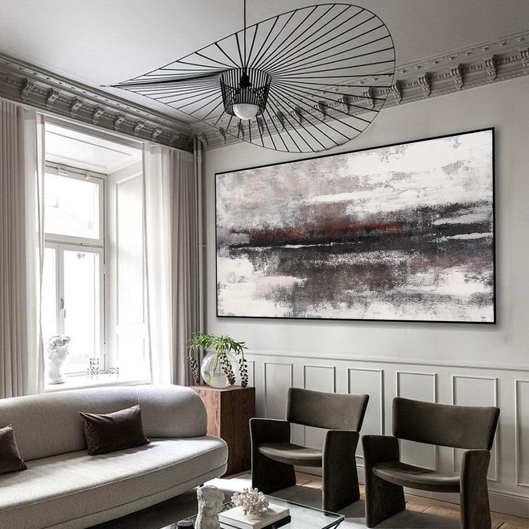 Huge Black And White Beach Wall Art Panoramic Modern Coastal Artwork Acrylic Oversized Coastal Wall Art