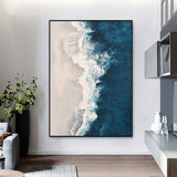 Blue Rich Textured Seascape Painting Large Abstract Wall Art Blue Coastal Canvas Painting