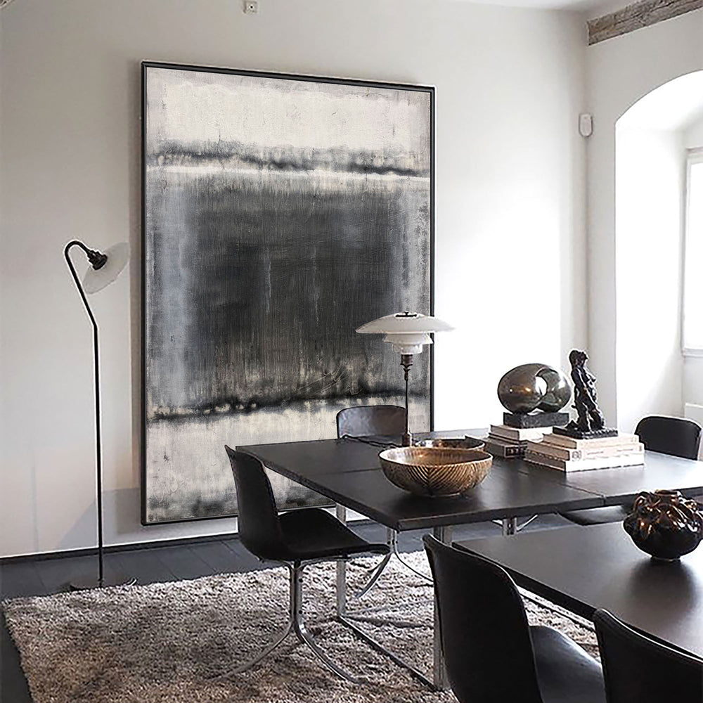 Black And White Abstract Acrylic Painting On Canvas Extra Large Abstract Canvas Art Grey Modern Wall Art