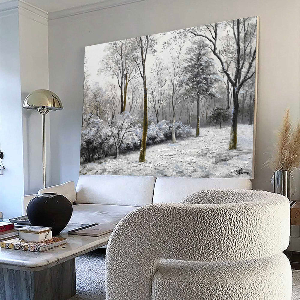 Winter Landscape with Snow Covered Trees Christmas Winter Wall Art Canvas Painting| Artexplore