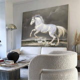 White Running Horses Canvas Wall Art Extra Large Wild Horse Canvas Art Moddern White Horse Painting