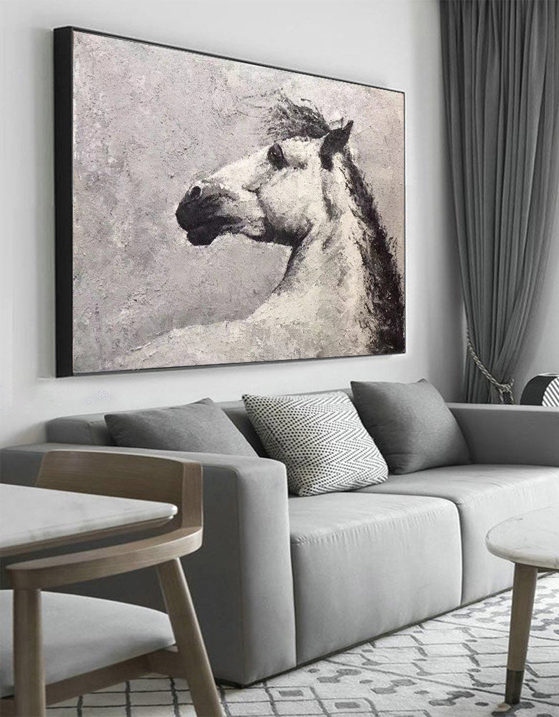 Horse Acrylic Painting White Horse Art Framed Horse Art Horse Portrait Painting