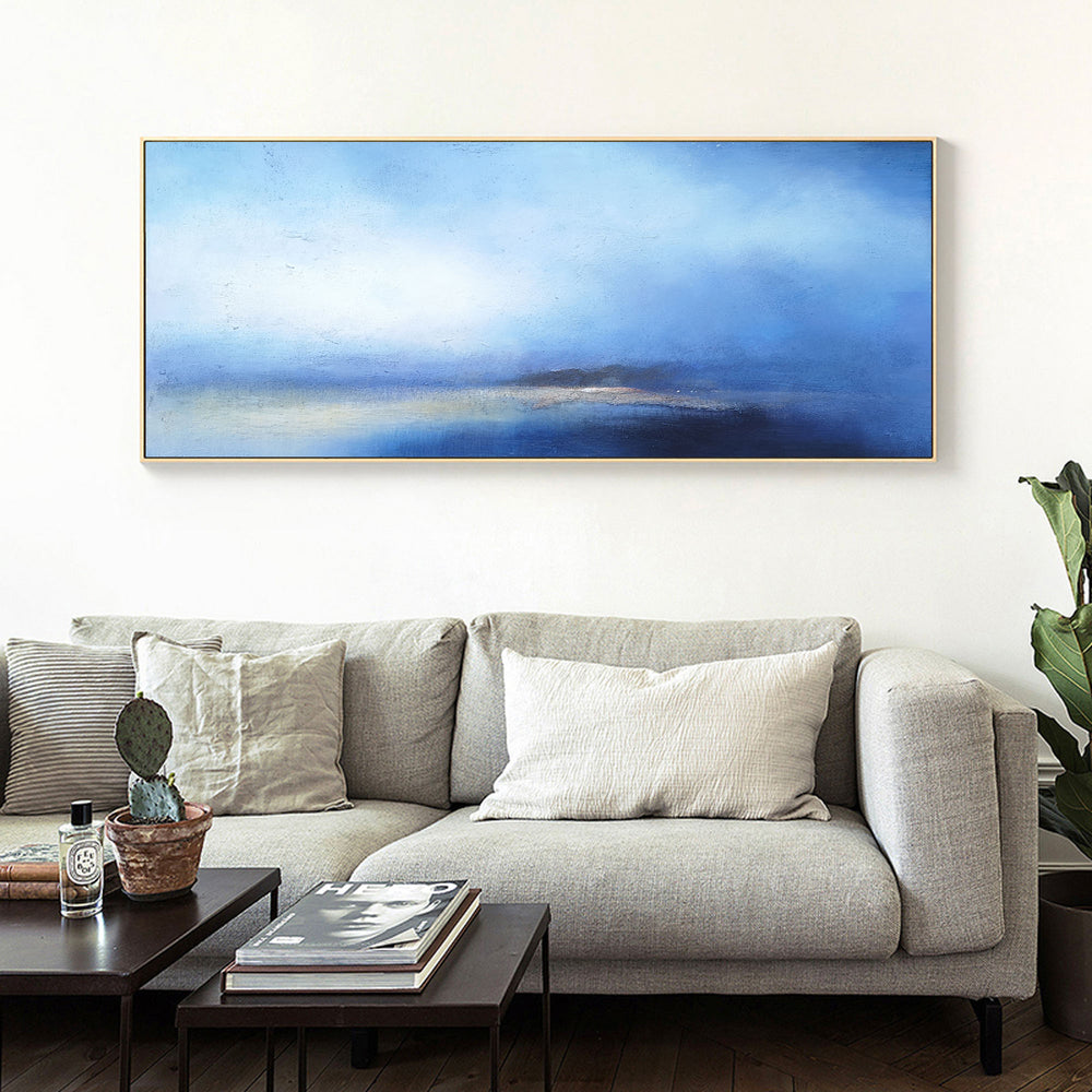 Large Beach Canvas Wall Art Panoramic Blue Ocean painting Acrylic Blue Sky Paintings Blue Wall Art For Living Room