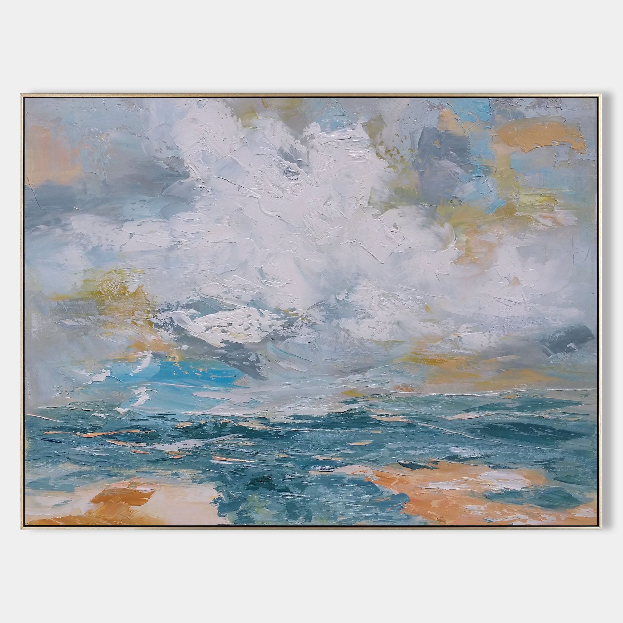 Large Abstract Ocean Canvas Painting Acrylic Oversized Horizontal Wall Art