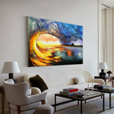 Sunset And Ocean Acrylic Painting Large Ocean Canvas Art Ocean Wave Art For Living Room Wall Art