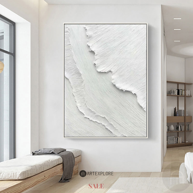 Modern 3D White Abstract Art Minimalist Painting Rich Textured Art White Plaster Wall Art