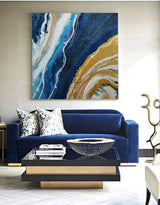 Gold And Blue Abstract Art Large Square Modern Canvas Art For Living Room