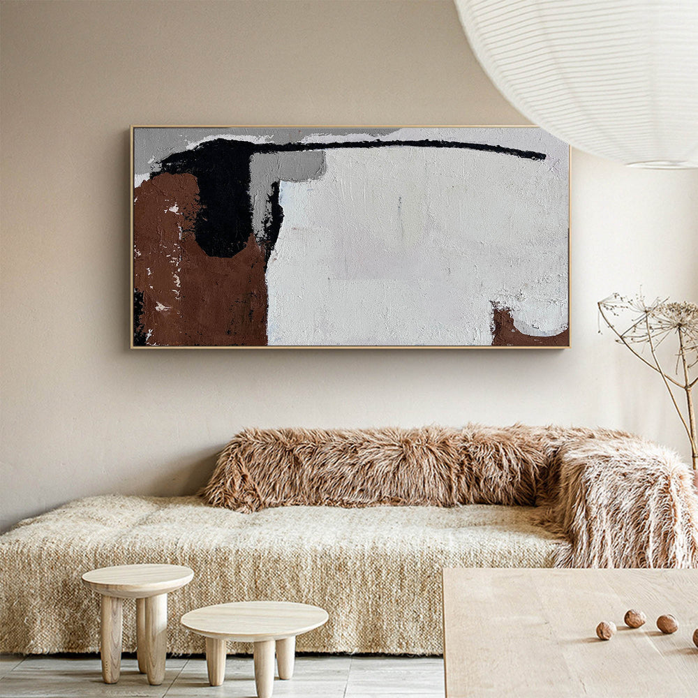 Extra Large Brown Grey Abstract Wall Art, Modern Interior Canvas Wall Art Abstract Acrylic Painting
