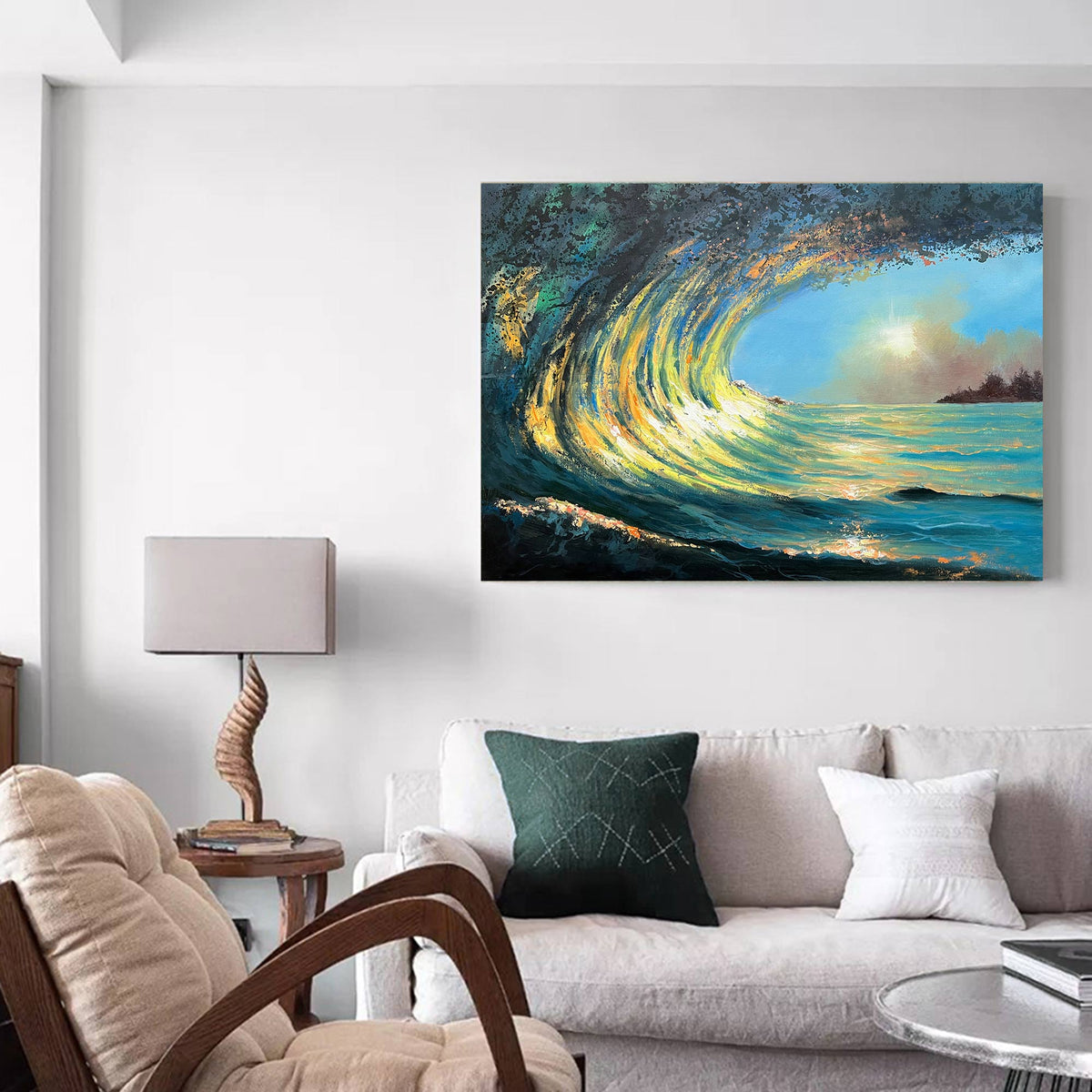 Sunrise And Wave Landscape Acrylic Painting Large Wave Canvas Art Huge Ocean Wave Art For Living Room Wall Art