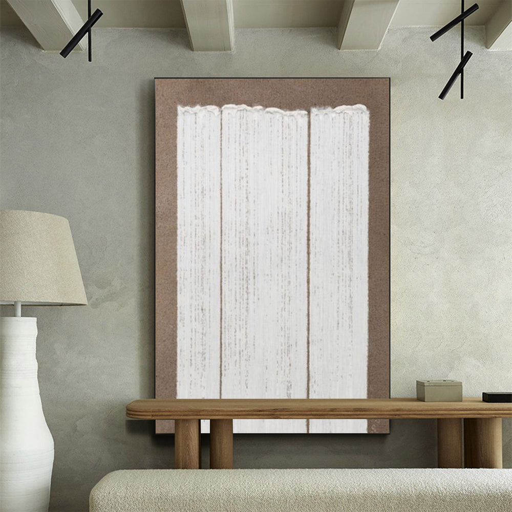 Wabi-sabi Khaki White Canvas Art Large Minimalist Painting Khaki White 3D Textured Acrylic Painting Modern Minimalist Art