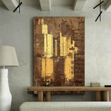 Large Brown Gold Abstract Cityscape Canvas Art Modern Abstract Wall Art City Canvas Art For Sale