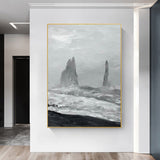 Black And White Sea Shore Oil Painting Large Abstract Ocean Canvas Wall Art Rich Textured Abstract Art Painting
