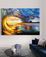 Sunset And Ocean Acrylic Painting Large Ocean Canvas Art Ocean Wave Art For Living Room Wall Art