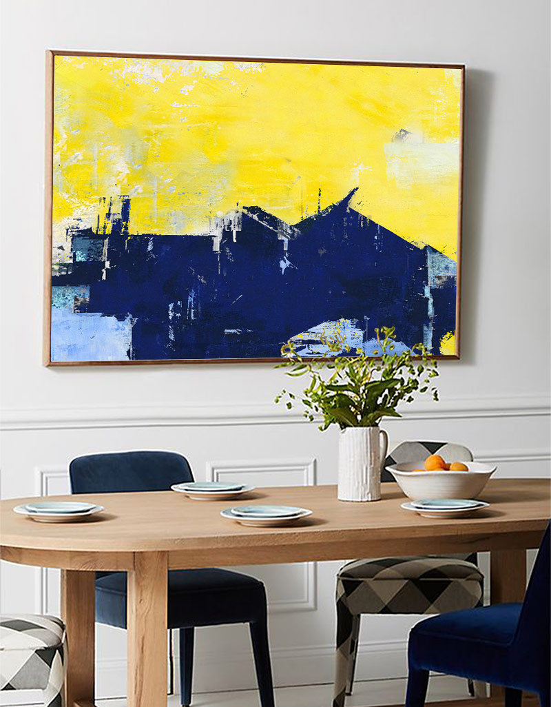 Original Orange And Blue Abstract Art For Living Room Modern Canvas Painting