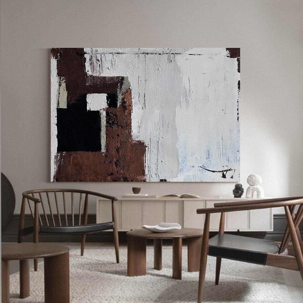 Japandi Abatract Wall Art Large Abstract Oil Paintings On Canvas Brown Acrylic Painting Modern Wall Art