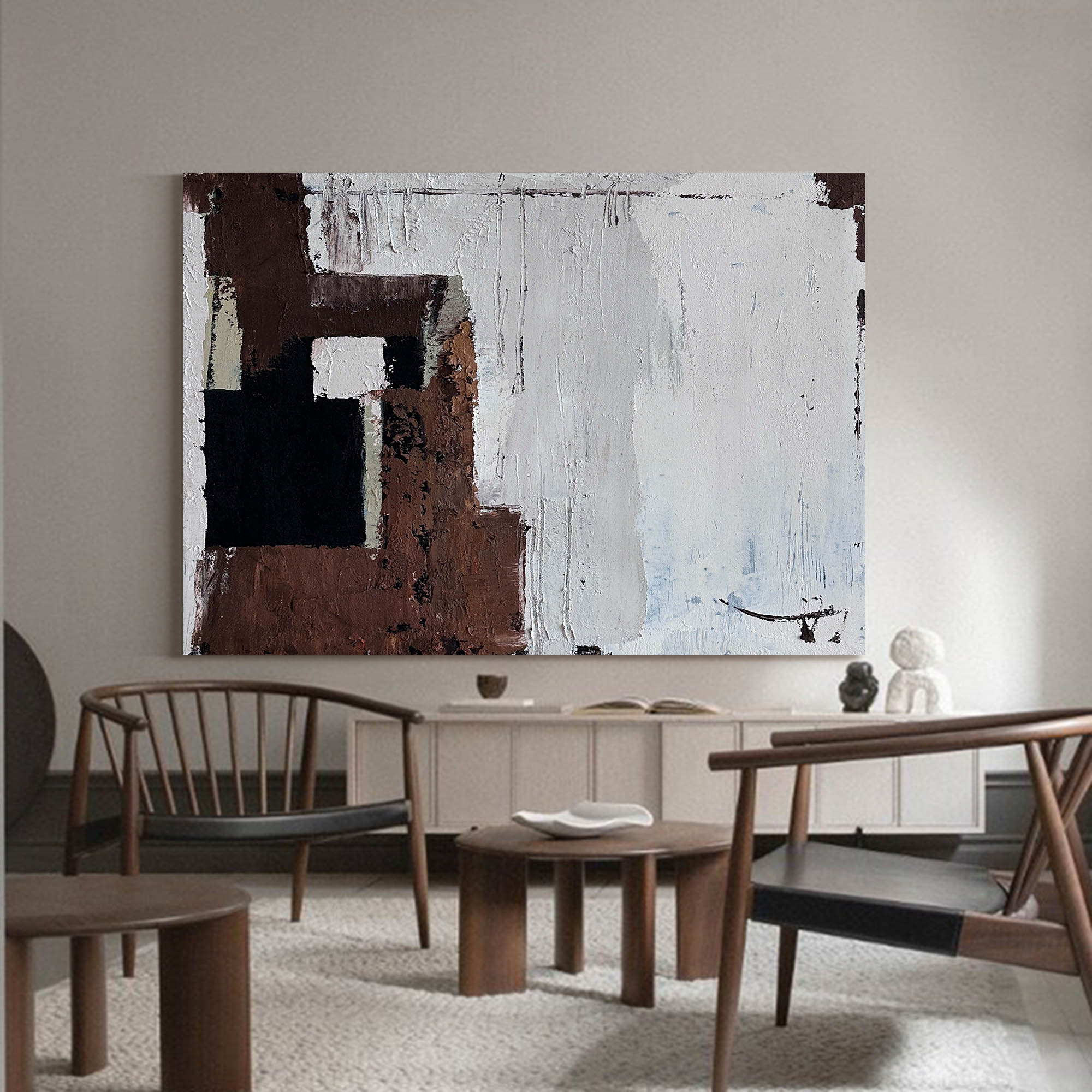 Japandi Abatract Wall Art Large Abstract Oil Paintings On Canvas Brown Acrylic Painting Modern Wall Art
