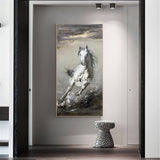 Grey Running Horse Painting On Canvas Large Arabian Horse Wall Art Huge Horse Oil Painting
