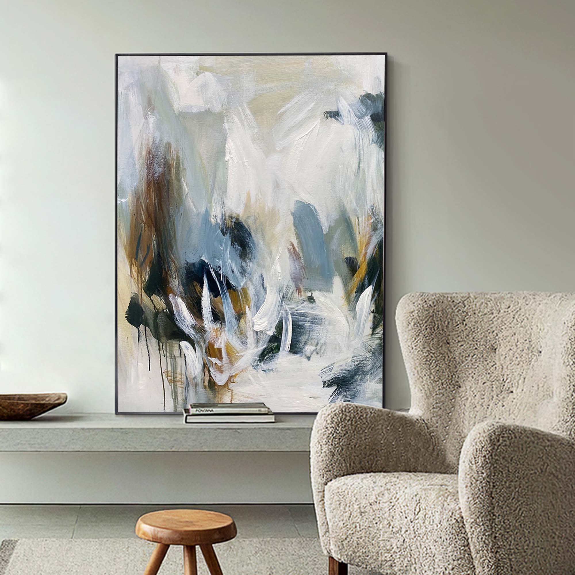 Grey Blue Abstract Original Painting Contemporary Art Living Room Wall Art For Sale