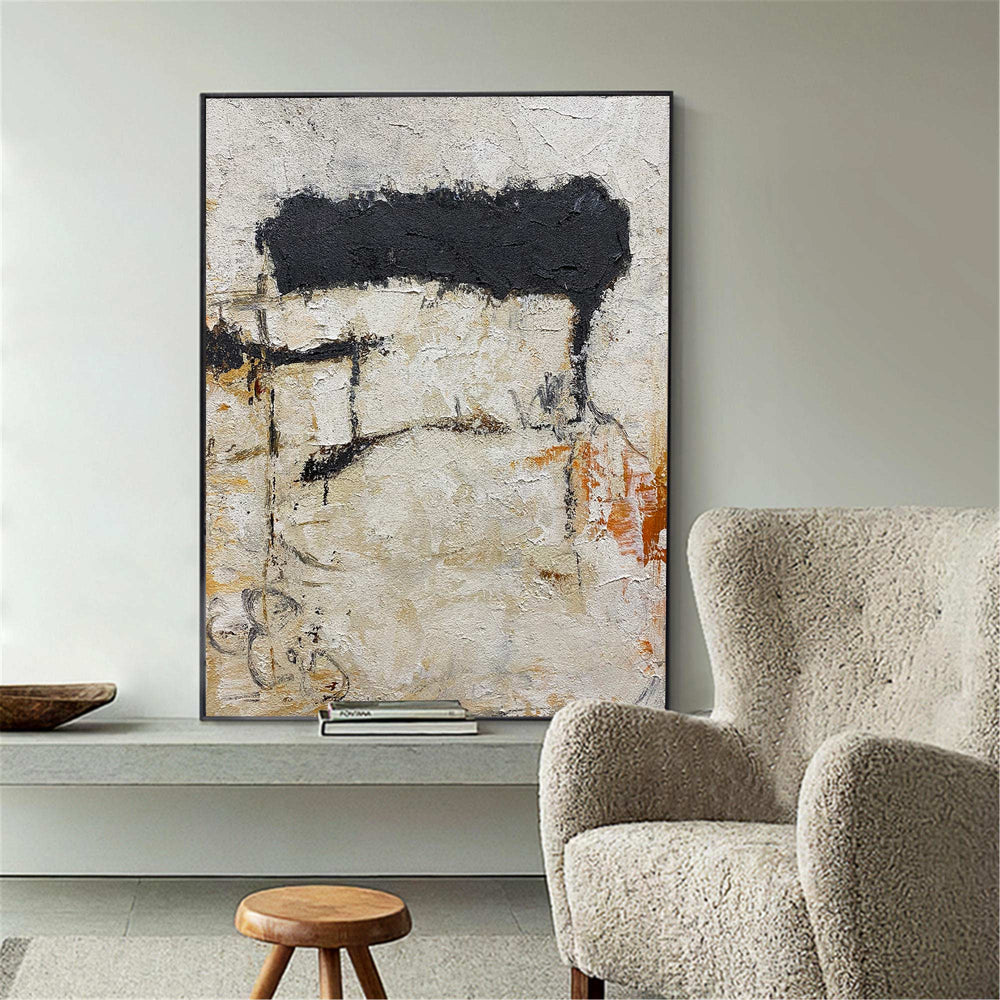 Original Minimalist Abstract Art Large Black White Yellow Acrylic Painting On Canvas Contemporary Art Modern Canvas Art