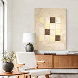 Wabi-sabi Beige Plaided Canvas Art Large Minimalist Wall Art Beige Acrylic Painting For Sale