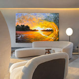 Large Sunset And Ocean Canvas Art Wave Painting On Canvas Huge Ocean Modern Art For Living Room Decor