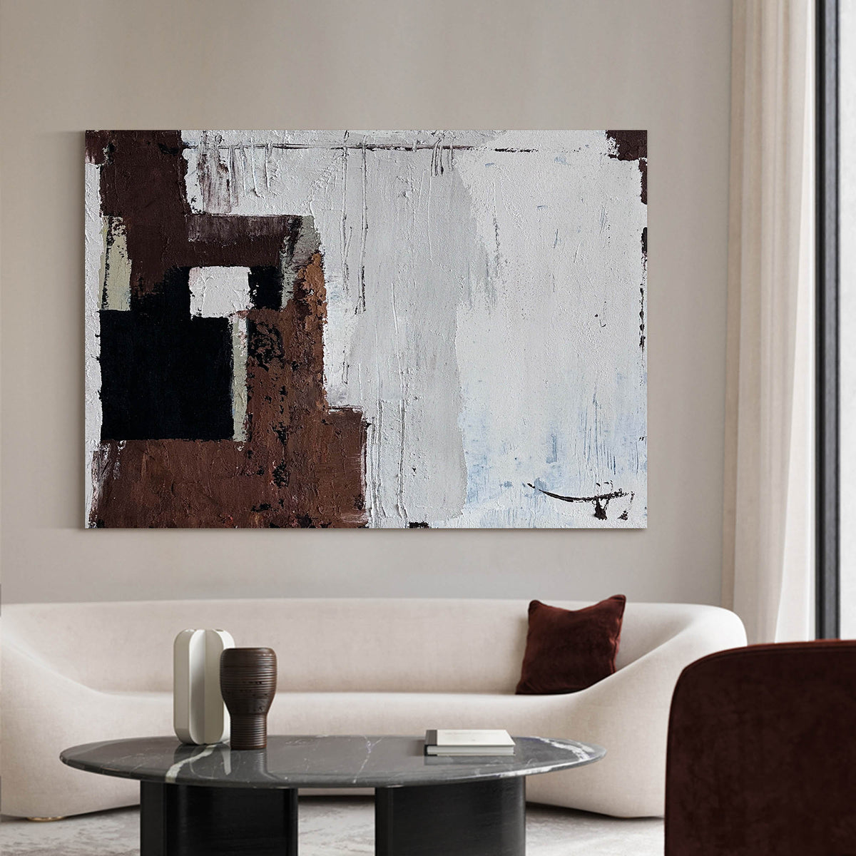 Japandi Abatract Wall Art Large Abstract Oil Paintings On Canvas Brown Acrylic Painting Modern Wall Art