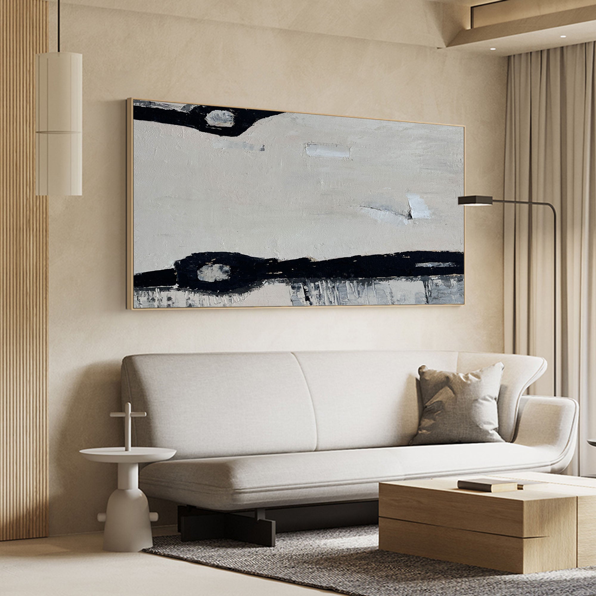 Large Black Grey Abstract Art, Abstract Canvas Wall Art Modern Abstract Acrylic Painting For Sale