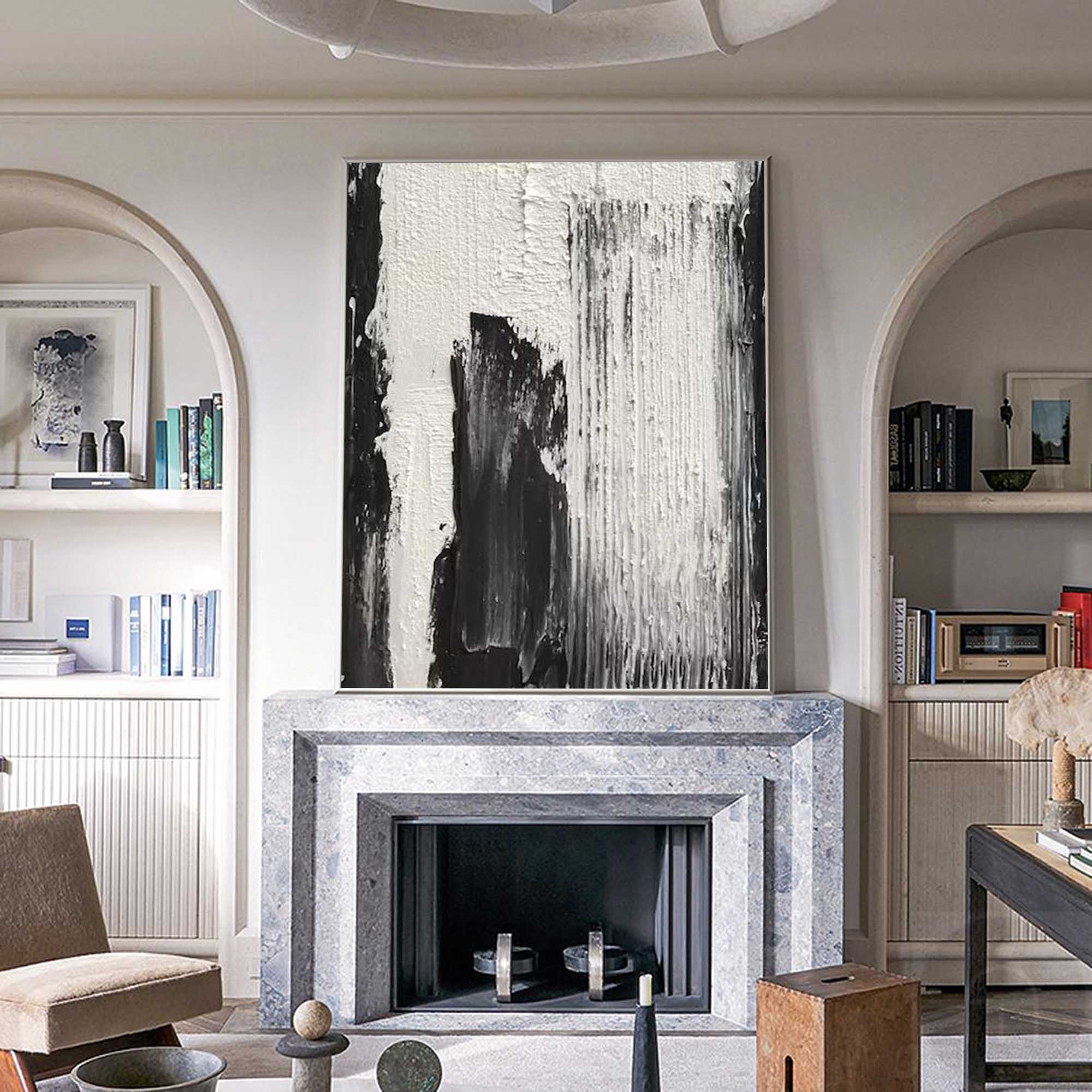 Black and white Abstract art Modern minimalist wall art Textured canvas Painting for sale