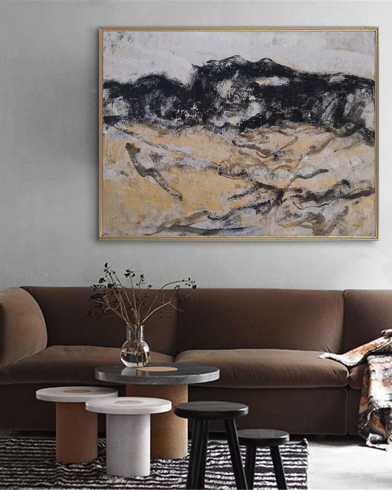 Black And Gold Wall Art Abstract Acrylic Art Canvas Painting For Living Room