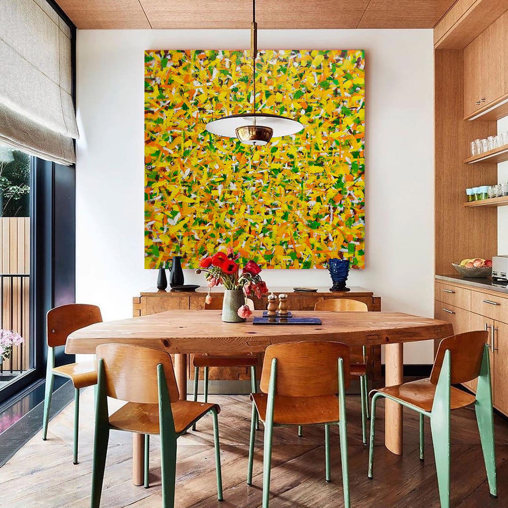 47'' X 47'' Modern Yellow Large Wall Art Abstract Square Paintings Artwork In Stock For Sale