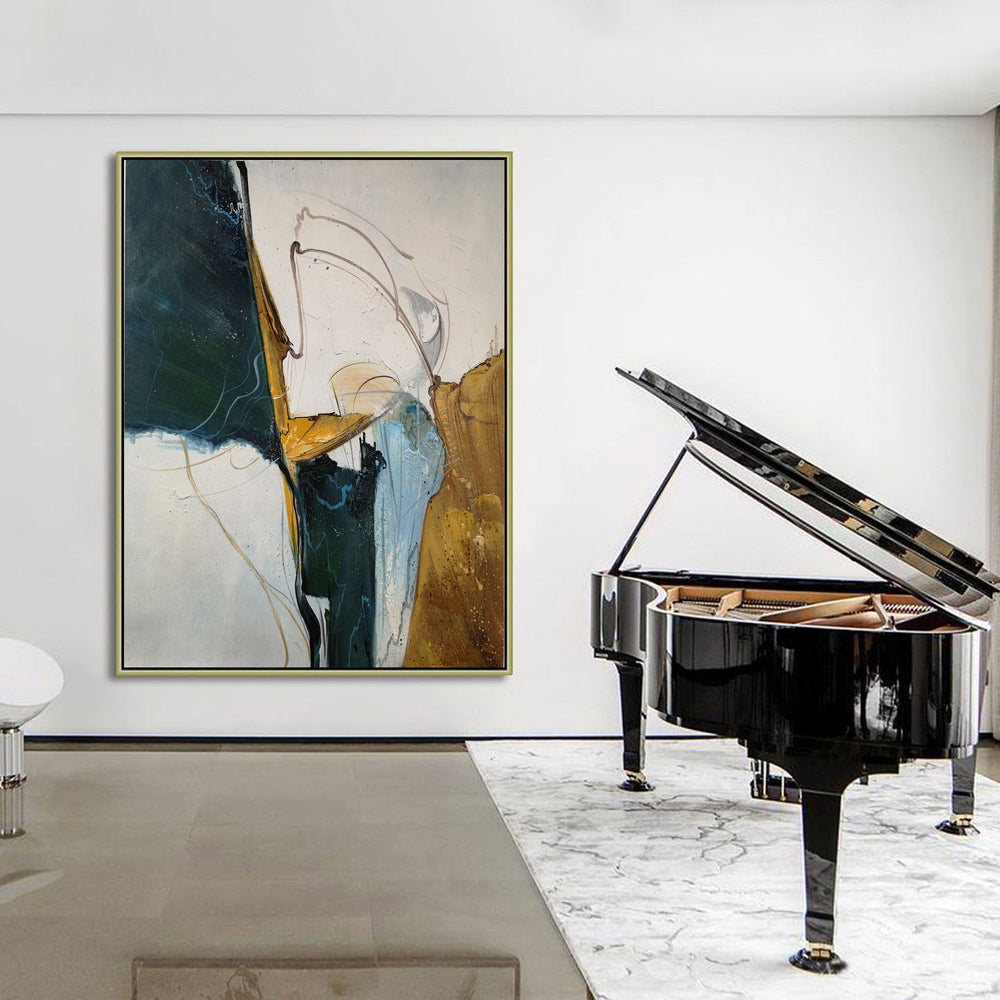 Green Gold Painting Abstract Extra Large Oil Painting Canvas Big Wall Art