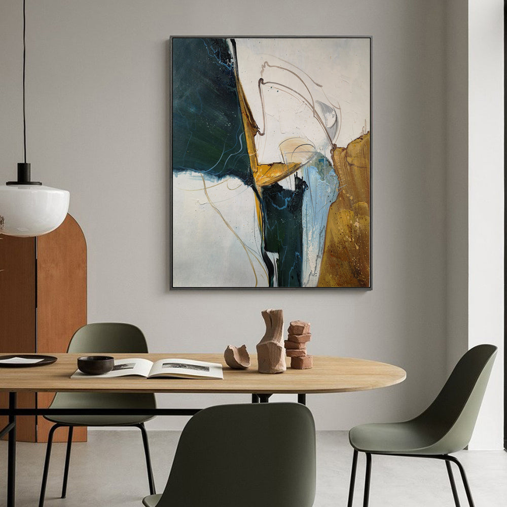 Green Gold Painting Abstract Extra Large Oil Painting Canvas Big Wall Art