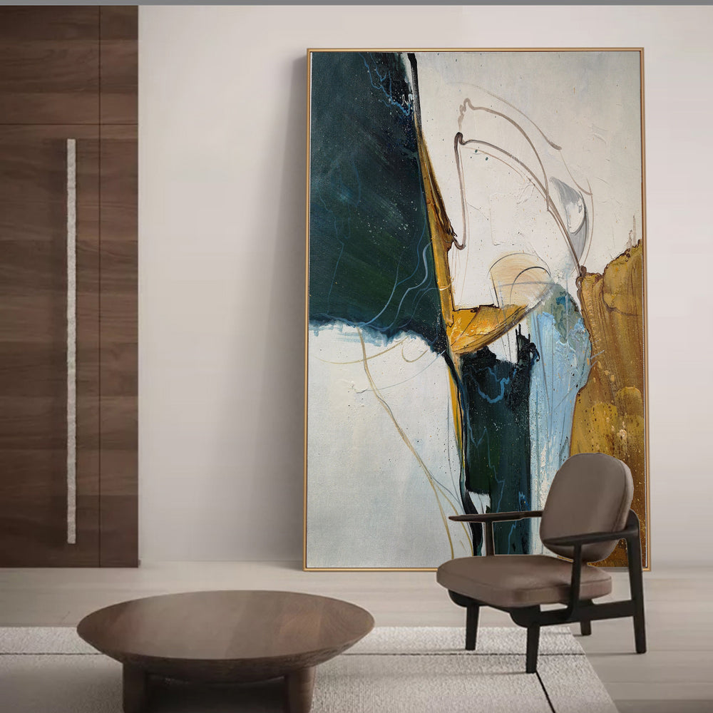 Green Gold Painting Abstract Extra Large Oil Painting Canvas Big Wall Art