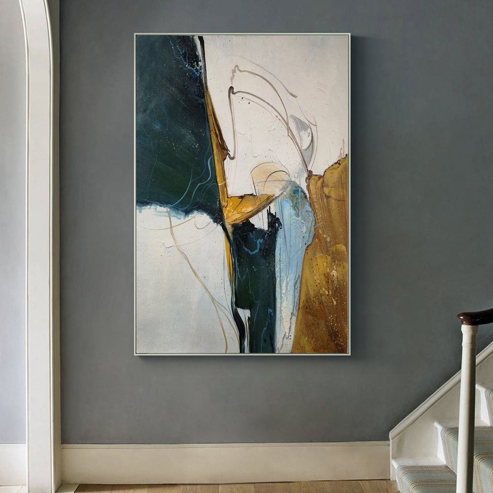 Green Wall Art Modern Green Gold Textured Painting Abstract Extra Large Oil Painting For Livingroom