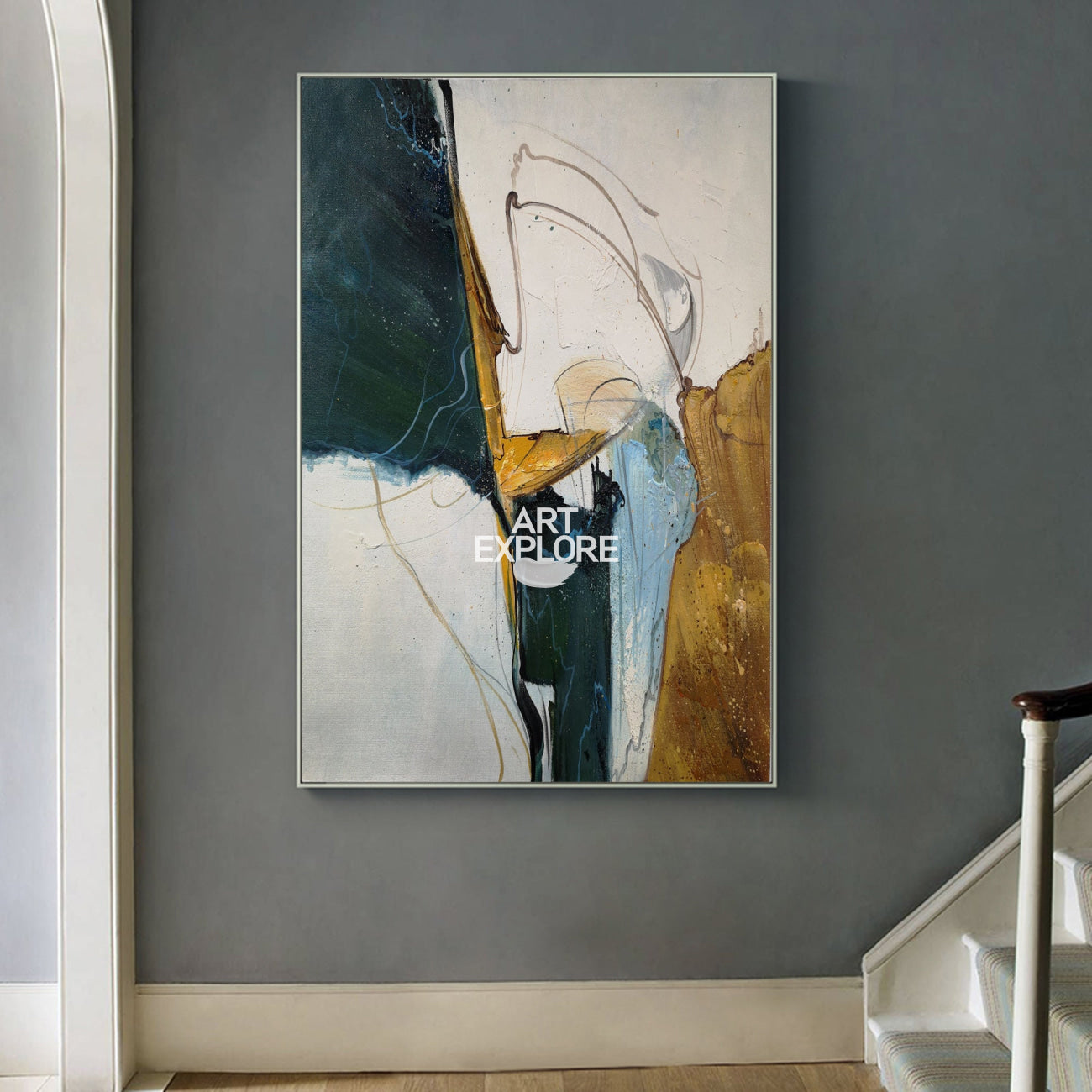 Green Wall Art Modern Green Gold Textured Painting Abstract Extra Large Oil Painting For Livingroom