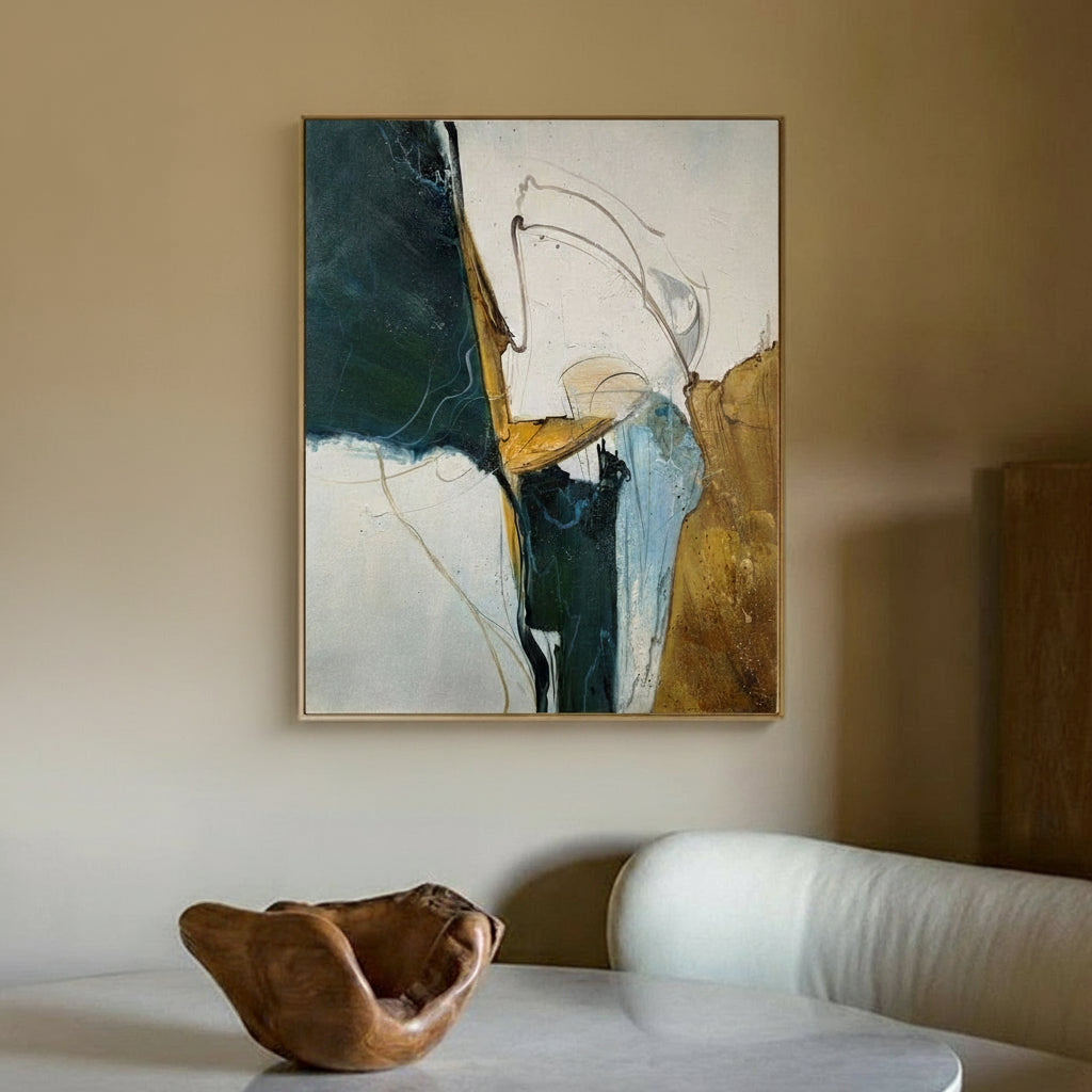 Green Wall Art Modern Green Gold Textured Painting Abstract Extra Large Oil Painting For Livingroom