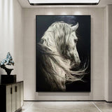 White Horse Oil Painting Extra Large Horse Wall Art Black and White Horse Painting For Sale