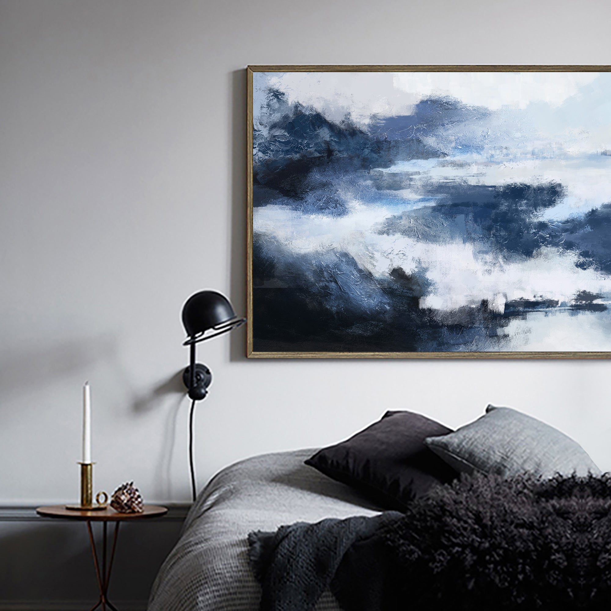 Abstract Horizontal Black And Blue Wall Art Abstract Landscape Paintings