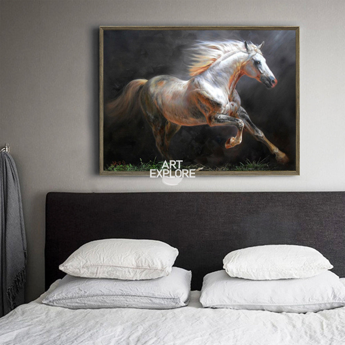 Modern Oil White Horse Painting Wild Horse Canvas Wall Art Large Horse Wall Art For Livingroom
