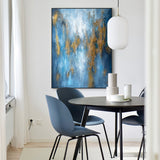 Blue Gold Abstract Wall Art Modern Canvas Wall Art Large Acrylic Abstract Painting For Livingroom