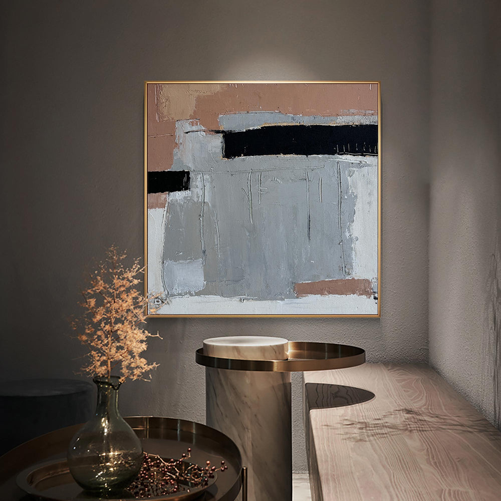 Large Grey Pink Abstract Painting, Oversized Abstract Art, Modern Abstract Art Canvas Wall Art