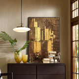 Large Brown Gold Abstract Cityscape Canvas Art Modern Abstract Wall Art City Canvas Art For Sale