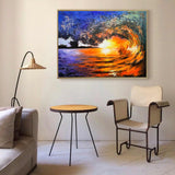 Big Sunset And Wave Landscape Acrylic Painting On Canvas Large Sunset Canvas Art Huge Ocean Wave Art For Living Room Decor