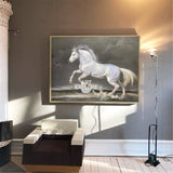 White Running Horses Canvas Wall Art Extra Large Wild Horse Canvas Art Moddern White Horse Painting