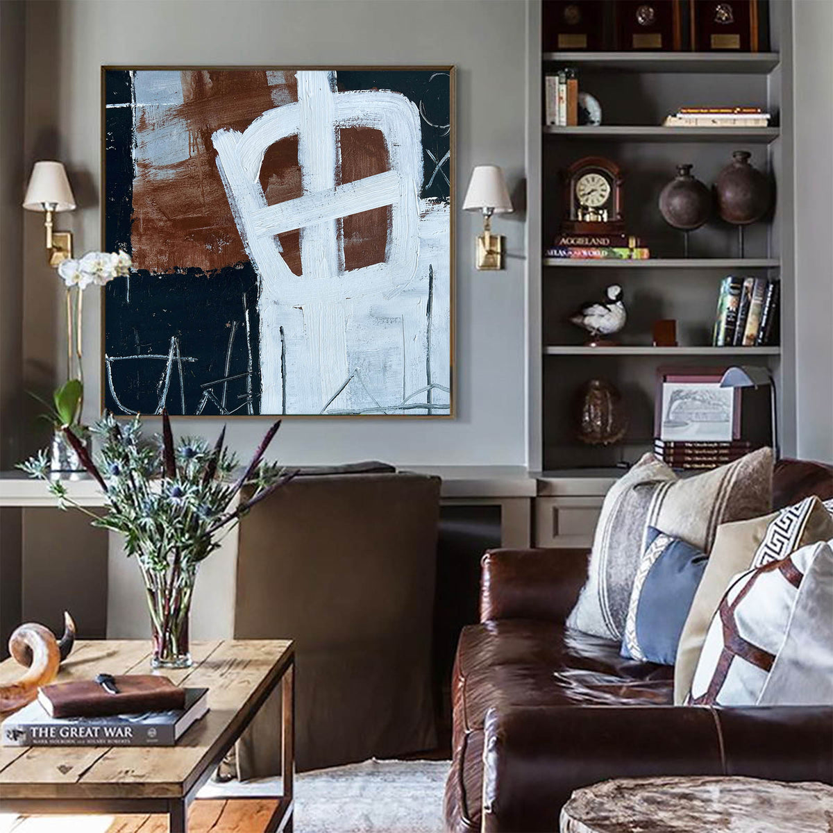 Black And Brown Abstract Painting Large Square Livingroom Canvas Art Acrylic Painting For Sale