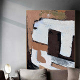 Large Brown Abstract Wall Art, Japanese Abstract Canvas Wall Art, Brown Abstract Acrylic Painting